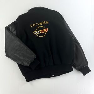 Vintage Steer Corvette Car Logo Wool Leather Button Down Quilted Jacket Coat